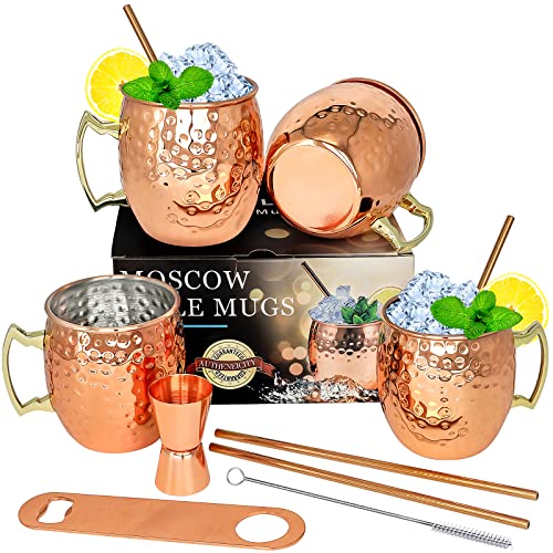 YooYuuk Moscow Mule Becher 500ml Kupferbecher Cocktail Tasse für Jedes Kaltes Getränk, Wein, Bar, Party Geschenkset,4 Stück