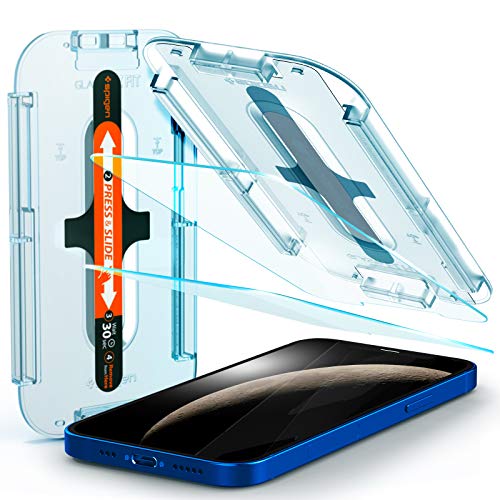 Spigen Glas.tR EZ Fit Schutzfolie kompatibel mit iPhone 12, iPhone 12 Pro, 2 Stück, Kratzfest, 9H Härte Folie