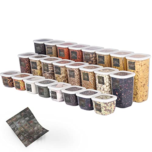 uandu Vorratsdosen mit Deckel Luftdicht Set, BPA frei, Aufbewahrungsbox mit Deckel Küche, Vorratsdosen-Sets, Vorratsdose Küchenorganizer, Vorratsbehälter Mehl Aufbewahrung Küche - 24 Mix/Weiß
