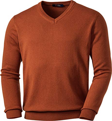 Royal Spencer Herren-Pullover mit V-Ausschnitt aus Kaschmir-Seide, Kaschmirpullover Bordeaux, toller Winterpullover, angenehm zu tragen, Terrakotta, XL
