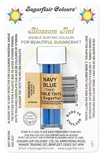 Sugarflair Blossom Tint Dusting Lebensmittelfarbe Pulver Marineblau - Lebensmittel Farbe Pulver zur Dekorationen Farbzuckerpaste, Fondant, Zuckerguss, Schokolade, Buttercreme, Macarons - 7ml