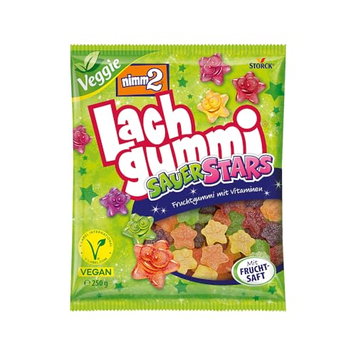nimm2 Lachgummi SauerStars – 1 x 250g – Veganes, saures Fruchtgummi mit Fruchtsaft und Vitaminen