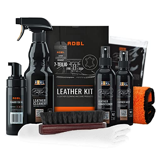 ADBL Lederpflegeset: Leather Kit - Leder Reinigung & Pflege Balsam inkl. Lederbürste & Zubehör - Ideal für Autositze o. Sofas - Premium Auto Lederreiniger, Lederpflege Conditioner, Cleaner