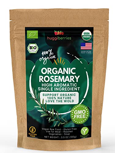 Huggiberries Bio Rosmarin getrocknet 100g | 100% rein und naturbelassen für Gewürzmischungen und Rosmarin-Tee | mediterranes Gewürz | intensives Aroma | VEGAN