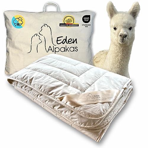 Eden Alpakas | Alpaka Bettdecke | Ganzjahresdecke | Füllung aus 100% Alpakahaar (Premium Qualität) | Bezugsstoff: naturbelassene Baumwolle (135x200cm)