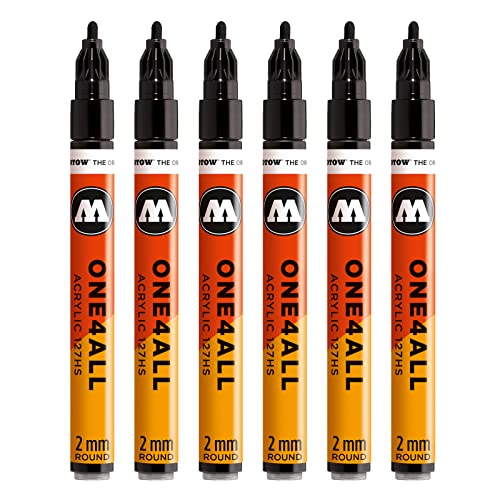 Molotow One4All 127HS Acryl Marker (2,0 mm Strichstärke, hochdeckend und permanent, UV-beständig, für fast alle Untergründe) 6 Stück Farbe 180 signalschwarz