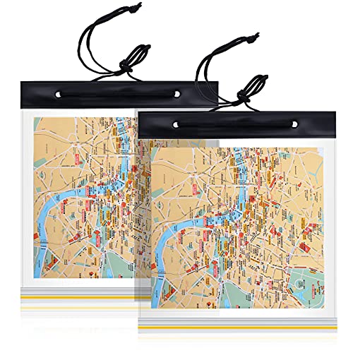 Sumind wasserdichte Karten Hülle Transparente Karten Abdeckung Camping Karten Beutel PVC Wandern Karten Halter mit Klarem Fenster und Hals Riemen für Wandern Camping 31 x 28 cm (2)