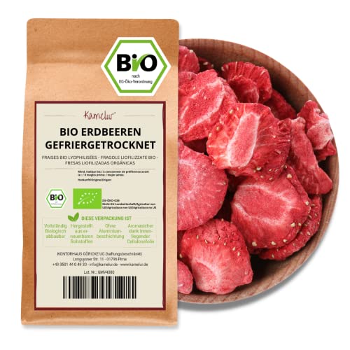 Kamelur BIO Erdbeeren gefriergetrocknet 250g - Erdbeerchips Bio in biologisch abbaubarer Verpackung