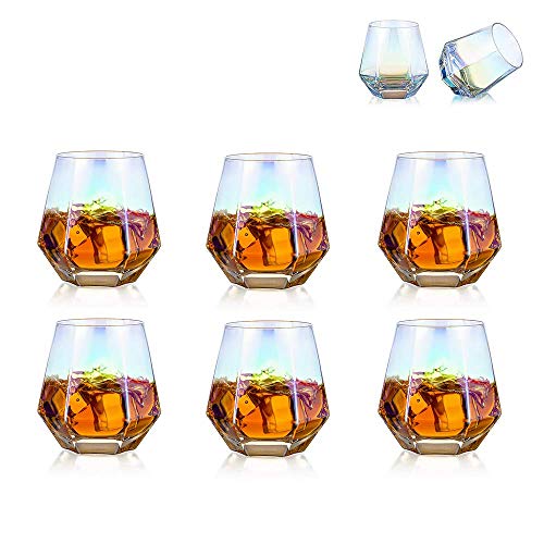 Diamond Whisky Glasses 6er-Set Gekipptes Scotchglas 300 Ml Whiskyglas Moderner Look Für Männer Frauen, Papa, Ehemann, Freunde, Glaswaren Für Bourbon/Rum/Bar Tumbler