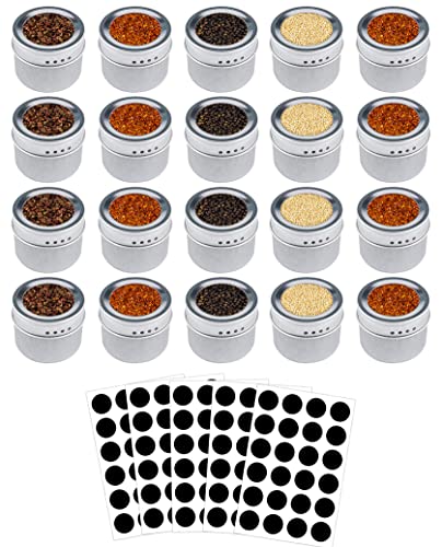 Tebery 20 Stück Gewürzdosen, Runder Magnetisch Gewürze Set, Transparente Oberseite, Swift Gießen, Magnetisch An Den Kühlschrank Kleben
