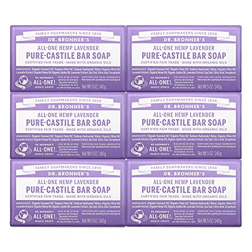 Dr. Bronner's Pure-Castile Bar Soap - Lavender, 5oz. (Pack of 6) by Dr. Bronner's