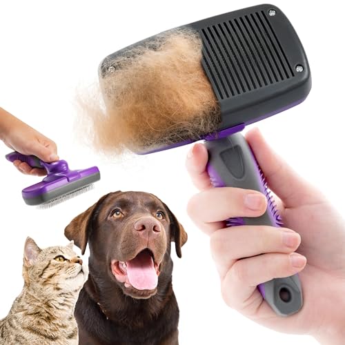 Hertzko Selbstreinigende Slicker Hundebürste und Katzenbürste – Hundebürste Langhaar Hundebürste Kurzhaar Entfernt Mühelos Verfilzungen und Knoten
