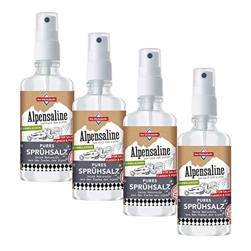 Bad Reichenhaller Alpensaline Pures Sprühsalz 4 x 120ml | Reine Natursole der Alpen | naturbelassen salz zum sprühen | Set Vorratspackung