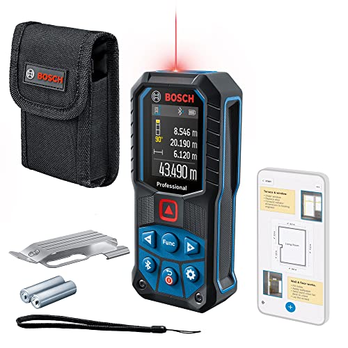 Bosch Professional Laser-Entfernungsmesser GLM 50-27 C + Gürtelclip (Reichweite: bis 50 m, robust, IP65, Bluetooth-Datenübertragung, 2 AA-Batterien, Schlaufe, Tasche) – Amazon Exclusive Set