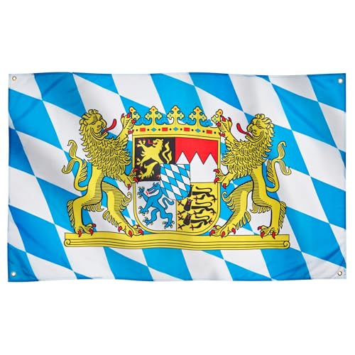 Runesol Bayern Flagge für Balkon, 91x152cm, Oktoberfest Flagge, Bayerische Landesflagge mit 4 Ösen, München, Rautenflagge, Premium-Flaggen für drinnen und draußen, lebendige Farben