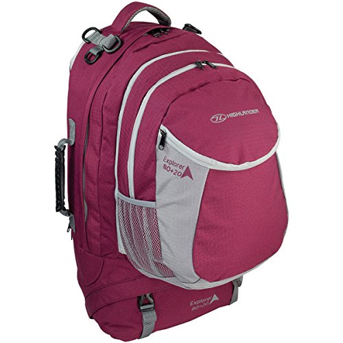 Highlander Rucksack Explorer 2 in 1, Pink/Grau, 66 x 34 x 46 cm, 100 Liter, RUC146-RP