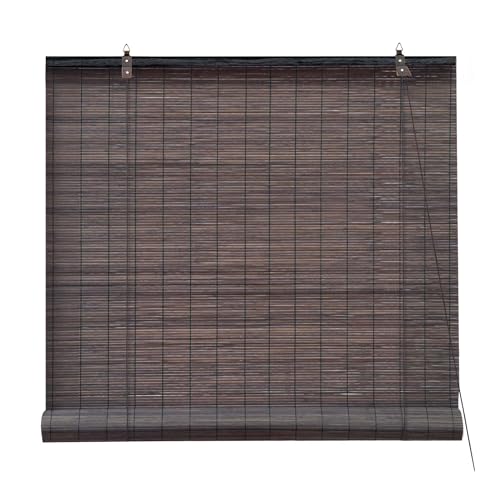 Victoria M. Bambusrollo Sonnenschutz Sichtschutz Rollo Seitenzugrollo, für Fenster und Türen, Blickdicht, 120 x 160 cm, Dunkelbraun