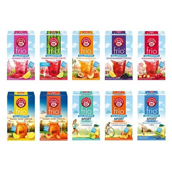 Teekanne frio 10er Pack - mit allen neuen Sorten | Kaltaufguss | Sommertee (10 x 18 Teebeutel)