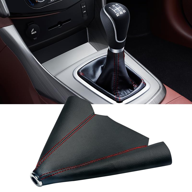 Flaconi Auto-Schalthebelabdeckung,auto schaltknauf abdeckung, Schalthebelabdeckung PU-Leder Staubschutz,Auto-Schalthebel-Gamaschen,Universal-Schaltknauf-Griffschutz für Die Meisten Auto (Schwarz&Rot)