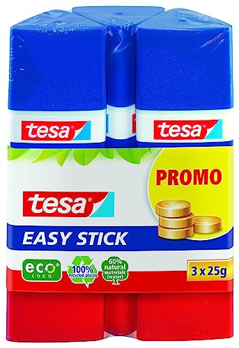 tesa Easy Stick ecoLogo dreieckiger Klebestift, 3x 25 g, blau