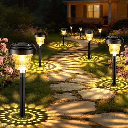 FOMYHEARD Solarlampen für Außen Garten 8 Stück, Solarleuchten Garten mit Warmes Licht & 7 RGB Farbwechsel, IP65 Wasserdicht Auto Ein/Aus LED Gartenleuchten Solar Wegeleuchten für Außen Gartendeko