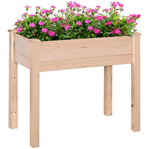 Outsunny Hochbeet, Pflanzkasten, Blumenkasten, Blumentopf, Kräuterbeet mit Abflusslöchern, Vliesstofftuch, Massivholz Natur 122,5 x 56,5 x 76 cm