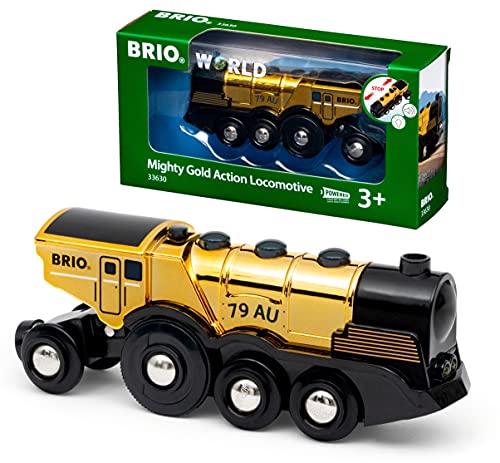 BRIO World 33630 - Goldene Batterielok mit Licht und Sound - Mit Auskoppel-Funktion zur Nutzung als Schiebelok - Empfohlen ab 3 Jahren