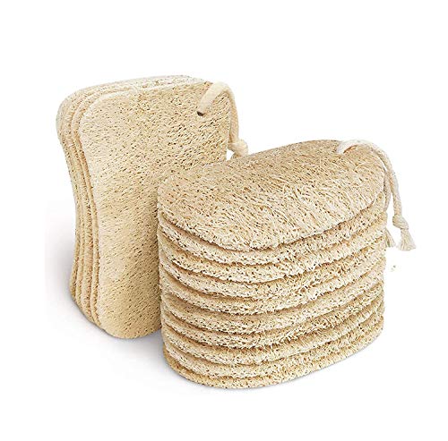 AiYoYo 15 Stück Natur Luffa Schwamm mit Kordel Luffa Schwämme Küche Luffa Schwammwäscher Topfreiniger Waschbare Plastikfreie Biologisch Abbaubar Reinigung Schwamm für Küche