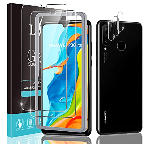 LϟK 5 Stück Schutzfolie für Huawei P30 lite Panzerglas mit 2 Stück Schutzfolie + 3 Stück Kamera Schutzfolie - Bubble Free 9H Härte HD Klar Glas Gehärtetem