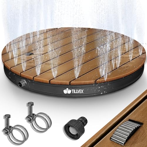 tillvex® Gartendusche Outdoor bis 4 m Fontänenhöhe | Bodendusche rechteckig & rund mit Fußrad | Außendusche rutschfest | Saunadusche wetterfest | Campingdusche Aluminium/WPC (Anthrazit - Rund)