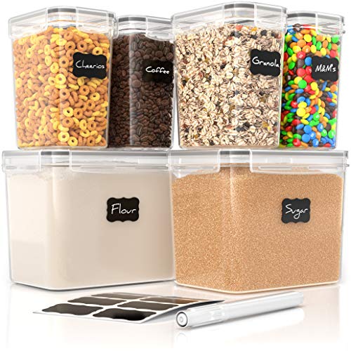 Simply Gourmet Airtight Food Storage Containers - Set of 6 Flour, Sugar, and Cereal Storage Containers - Essential Kitchen Storage & Organisation