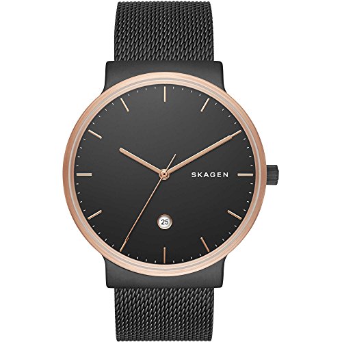 Skagen Herrenuhr Ancher, Dreizeigerwerk, 40mm Rose Gold Edelstahlgehäuse mit EdelstahlMeshArmband, SKW6296