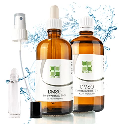 DMSO Spray - DMSO 70-2 x 100 ml - Dimethylsulfoxid 70% + Sprühsaufsatz + Pipette + Roll On - pharmazeutische Reinheit (Eur. Ph.) - in Deutschland hergestellt
