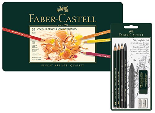 Faber-Castell 110095 - Farbstifte Polychromos 36er Metalletui und Pitt Graphite Zeichenset