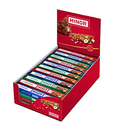Schweizer Schokolade | MINOR Original Stengel | 44 Schokoladenriegel á 42g im Thekendisplay | 1,848kg Großpackung | Nougat/Gianduja | Maestrani Milchschokolade | Glutenfrei | Ohne Palmfett
