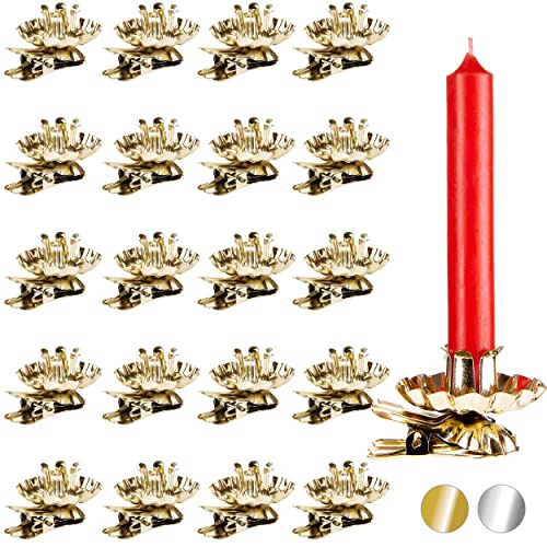 BRUBAKER 20er Pack Baumkerzenhalter für Weihnachtsbaum - Vintage Kerzenhalter Gold - Traditionelle Kerzenzwicker mit Clip