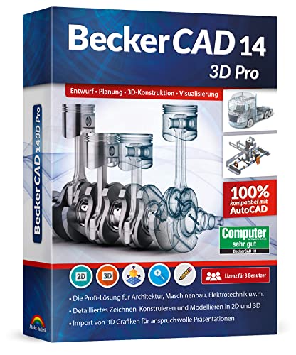 BeckerCAD 14 3D PRO - Profi-CAD-Software und 3D-Zeichenprogramm für Architektur, Maschinenbau, Modellbau und Elektrotechnik - 100% kompatibel mit AutoCAD -und Win 11, 10, 8, 7