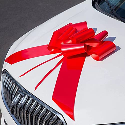 Chexin Riesige Autoschleife - XXL 76 cm, Große Rote Schleife für Auto Fahrrad Weihnachten Große Geschenk Hochzeit Party Feier, Große Masche, Geschenkschleife mit 185 cm Bänder - Hält mit Saugnapf