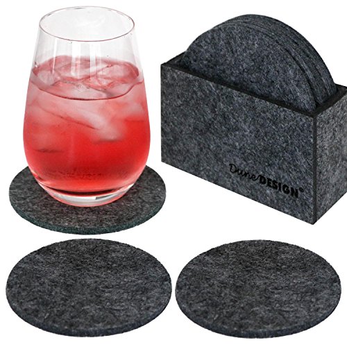 DuneDesign 8 Edle Filz-Untersetzer Ø 10cm Runde Filz-Bierdeckel Gläser Getränke Glas-Untersetzer Set Filz-Box Grau
