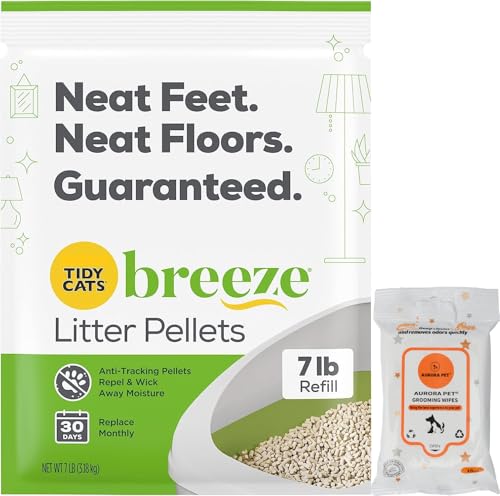 Tidy Cat Breeze Katzenstreu Pellets Nachfüllpackung 3,2 kg mit Aurora Pet Wipes