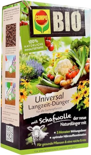 COMPO BIO Universal Langzeit-Dünger mit Schafwolle für alle Gartenpflanzen, Pflanzendünger, 5 Monate Langzeitwirkung, 2 kg