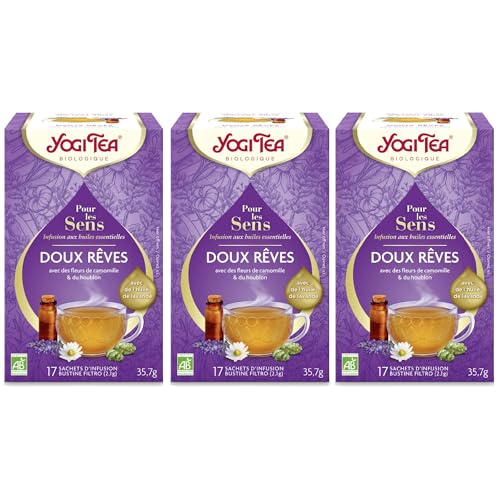 Yogi Tea - Für die Sinne, Süße Träume, Ayurvedischer Bio-Kräutertee mit ätherischen Ölen, von Natur aus koffeinfrei, Lavendel, Kamille, Hopfen, Yogi Tee 3er Pack, 3x17 Beutel (51 Teebeutel insgesamt)
