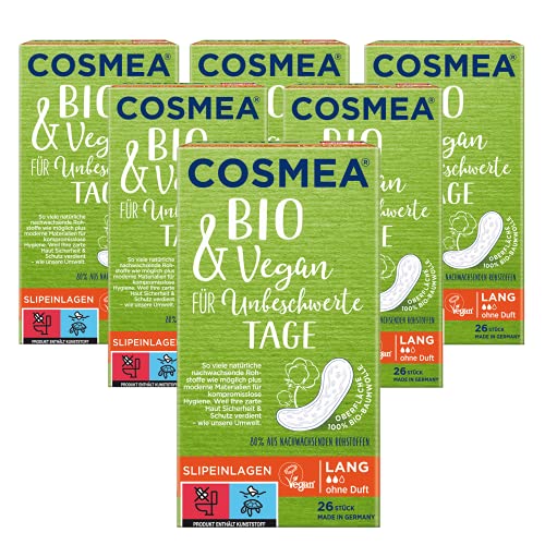 Cosmea BIO Slipeinlagen, VEGAN, Lang ohne Duft, 5 x 26 Stück im Vorteilspack,