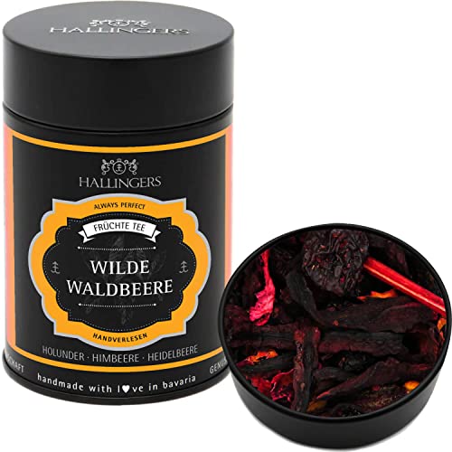 Hallingers Wilde Waldbeere - Loser Früchte-Tee mit Holunder, Himbeere & Heidelbeere (Dose) - Muttertagsgeschenk & Geschenkideen zum Vatertag | Genesung Jahrestag Freundschaft