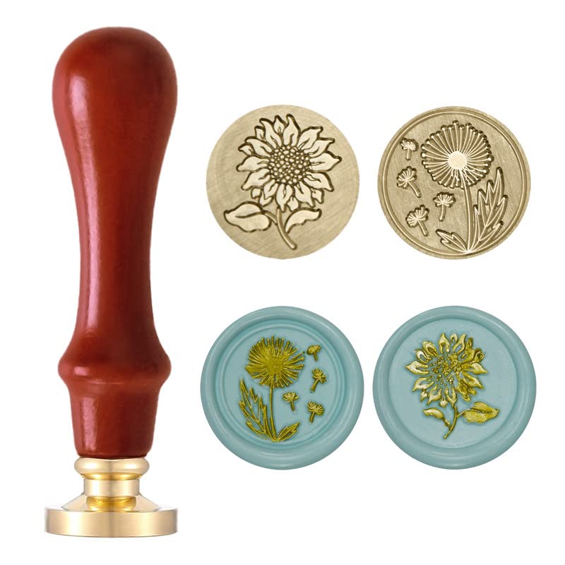 MICTER Wachssiegel Stempel mit 2 Stück Abnehmbarer Messingkopf Siegelstempel und 1 Stück Holzgriff, für Umschlag, Einladungen, Karten, Geschenk, Retro Wachs Siegel