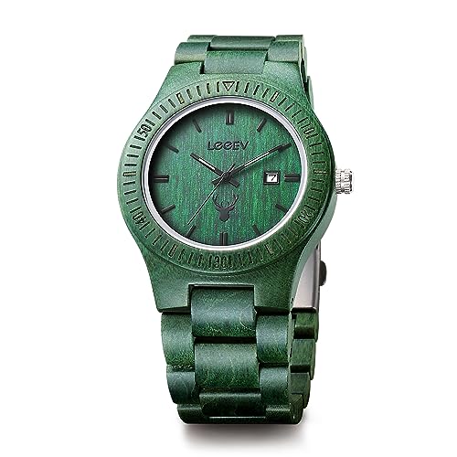 LeeEv Holzuhren, Uwood Serie Zebra Sandelholz japanische Quarz Analoguhr für Herren mit Kalender Unisex Armbanduhr
