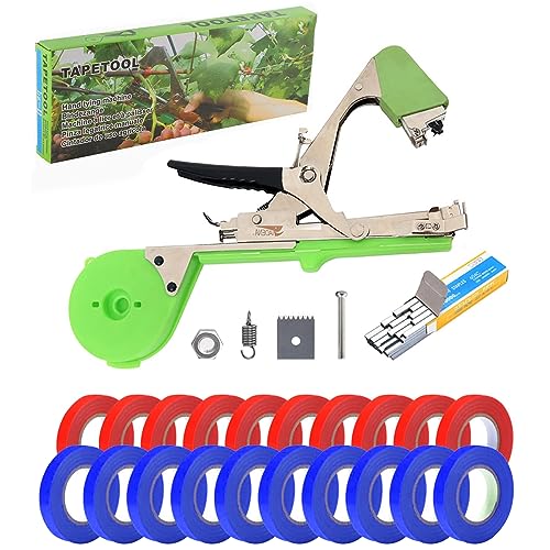 TOGETDREAM Bindezange für Pflanzen Bandzange Bindemaschine Bandzange Tapetool Handbindemaschine für Tomaten Wein Obst Trauben mit 1 Schachtel Heftklammern und 20 Bandrollen