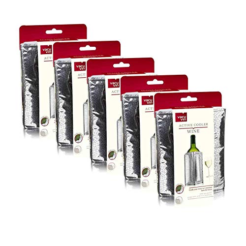 Vacu Vin 5er Set Aktiv Flaschenkühler Weinkühler Silber für 0,75-1 Liter Flaschen