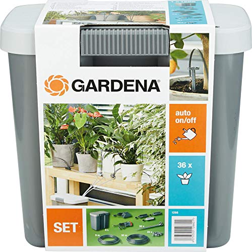 Gardena city gardening Urlaubsbewässerung: Beregnungs-Set mit Vorratsbehälter, für drinnen und draußen, Bewässerung von bis zu 36 Pflanzen (1266-20)