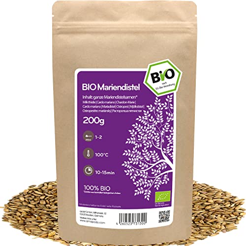 amapodo Mariendistel Tee Bio 200g - Mariendistelsamen - Mariendisteltee - Milk Thistle - ostropest plamisty - Geschenke für Männer - Silybum marianum